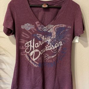 Harley Davidson XL Woman Tee, sexy V-neck plum Eugene Ore.
